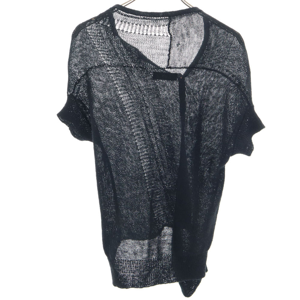 Y's ワイズ リネンブレンド メッシュ 半袖 アクリルニット カーディガン 2 黒 メンズ