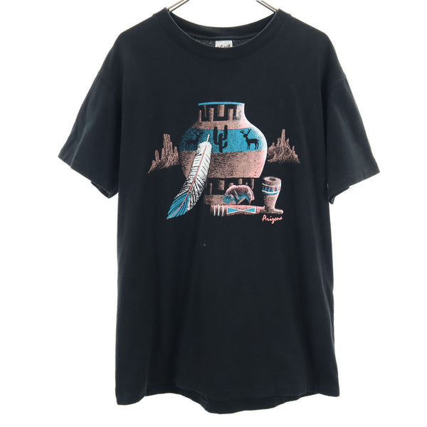 アンヴィル 90s ネイティブプリント 半袖 シングルステッチ Tシャツ L ブラック anvil オールド ヴィンテージ メンズ