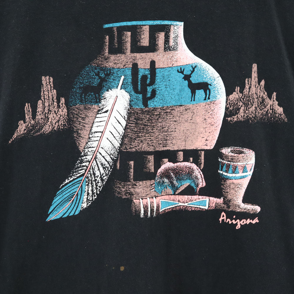 anvil アンヴィル 90s ネイティブプリント 半袖 シングルステッチ Tシャツ L ブラック オールド ヴィンテージ メンズ