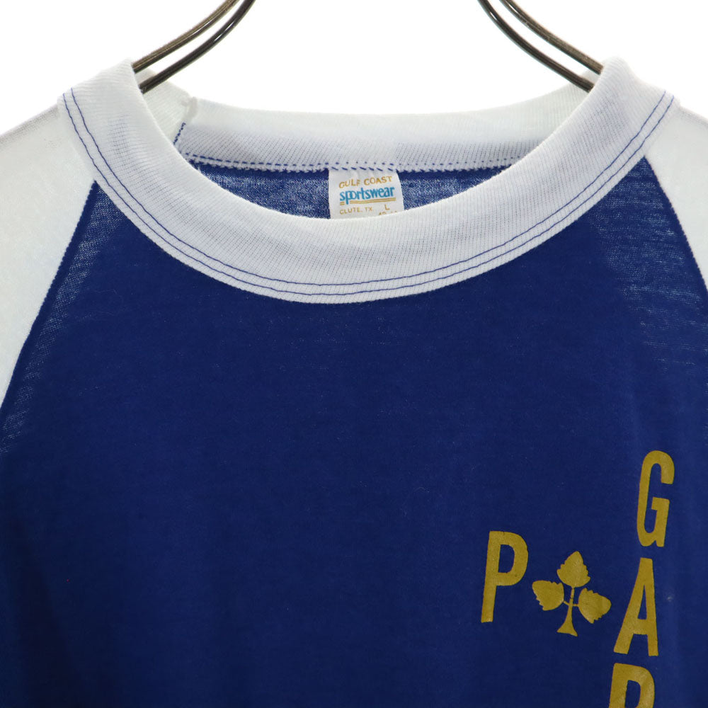 GULF COAST SPORTSWEAR ガルフコーストスポーツウェア 70s 80s USA製 半袖 ラグラン トリム Tシャツ L 青紺 オールド ヴィンテージ メンズ