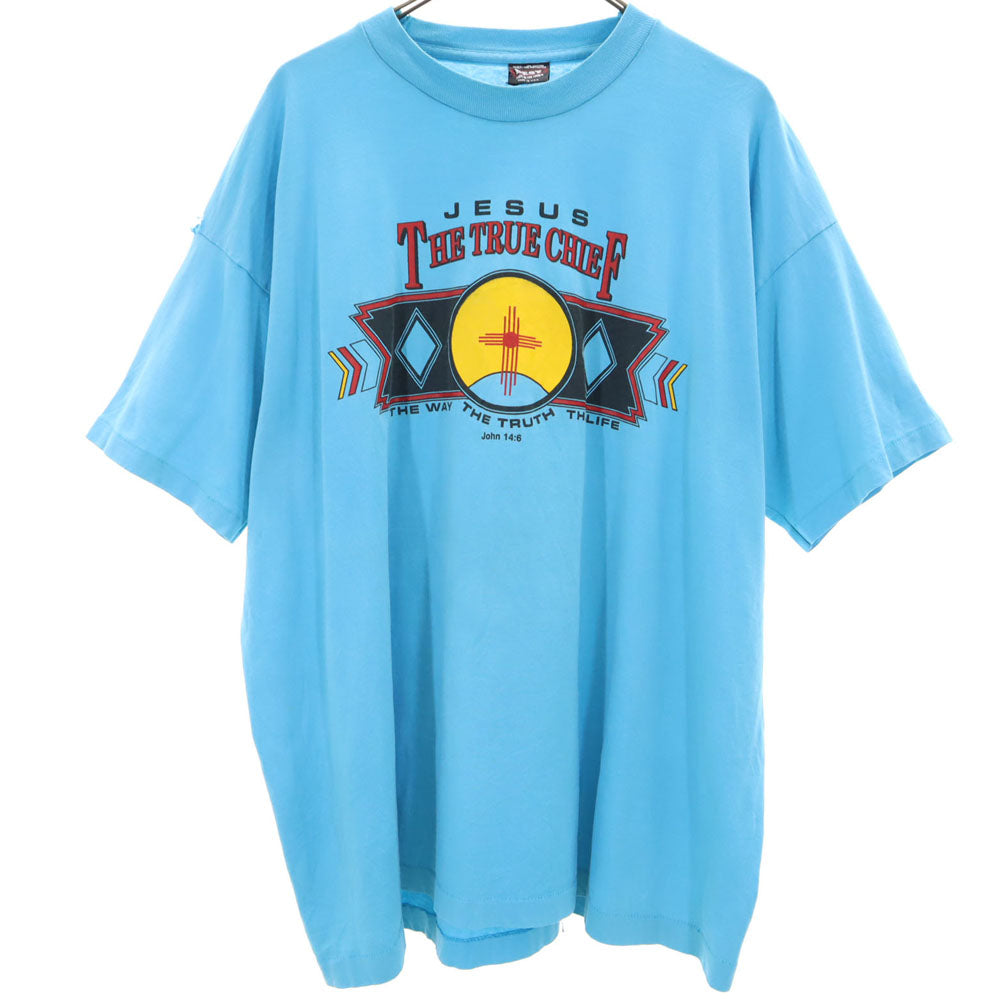 FRUIT OF THE LOOM フルーツオブザルーム 90s USA製 ネイティブプリント 半袖 シングルステッチ Tシャツ XXL 水色 BEST ビッグサイズ オールド ヴィンテージ メンズ