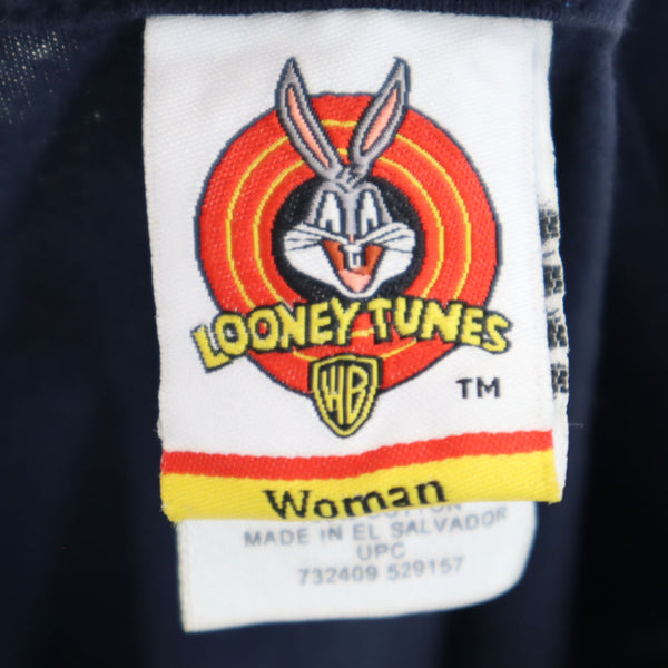 ルーニーテューンズ 90s トゥイーティー 半袖 Vネック Tシャツ 22/24 ネイビー LOONEY TUNES シングルステッチ オールド ヴィンテージ レディース