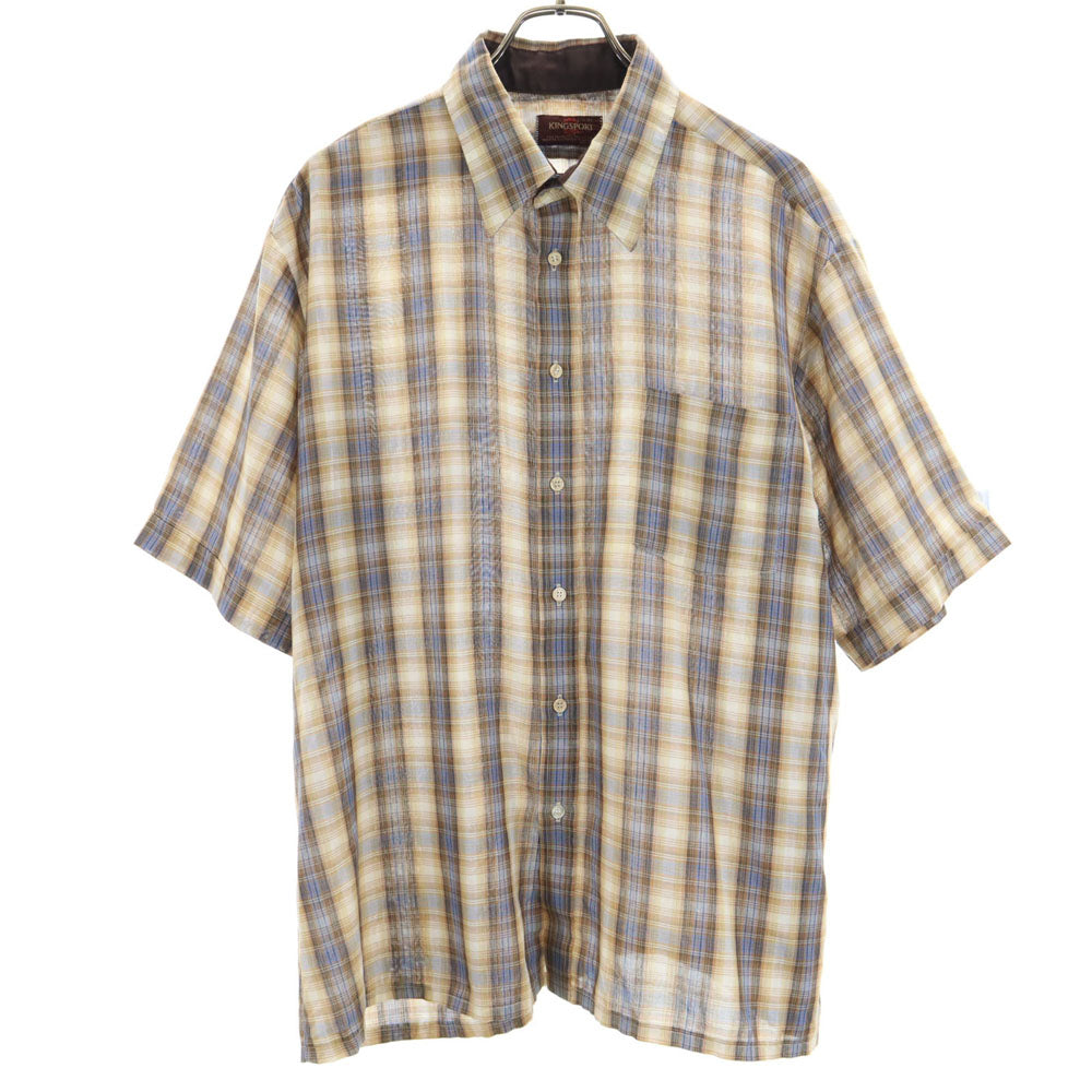 キングスポーツ 70s チェック柄 半袖 シャツ XL ベージュ系 オールド ヴィンテージ メンズ