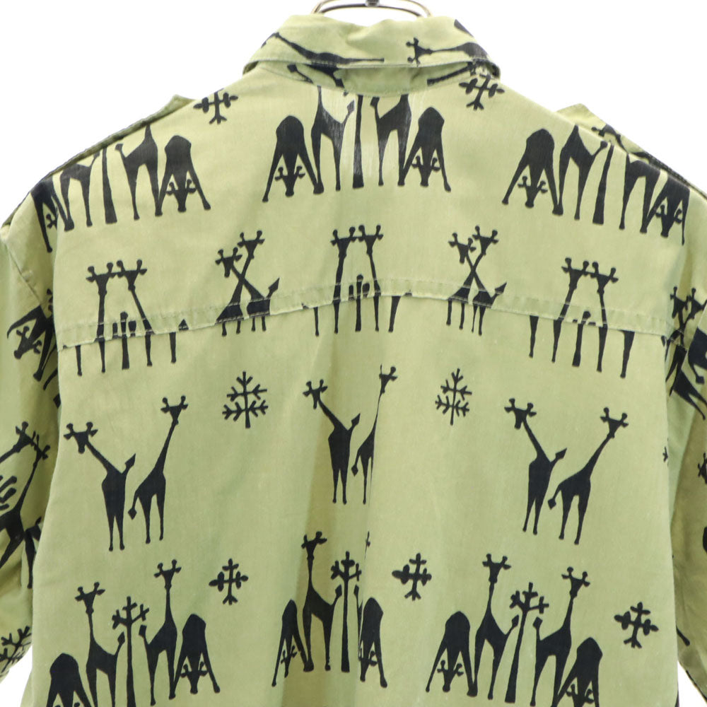 サファリ 90s 総柄 半袖 サファリシャツ コットンシャツ M カーキ SIMBA オールド ヴィンテージ メンズ