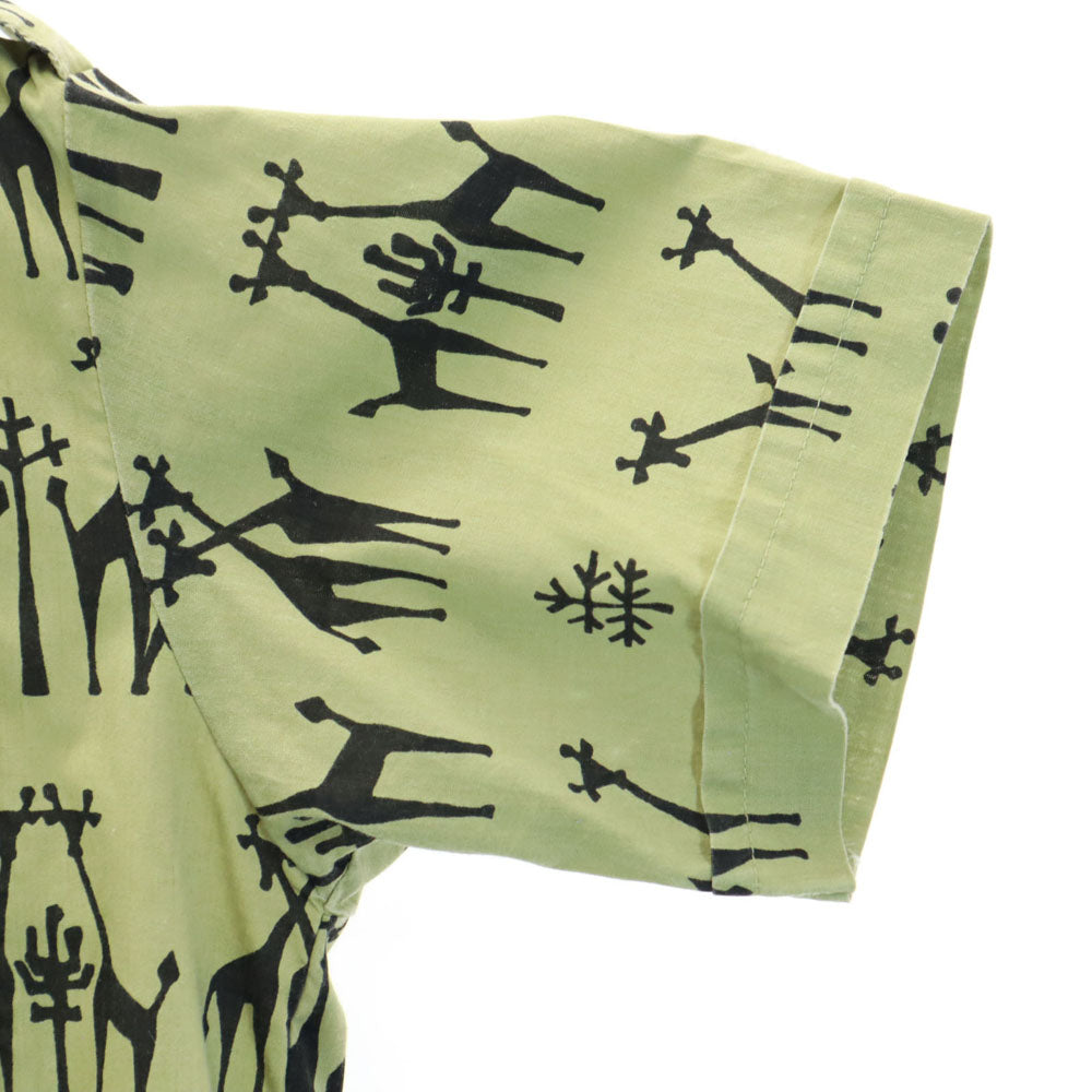 サファリ 90s 総柄 半袖 サファリシャツ コットンシャツ M カーキ SIMBA オールド ヴィンテージ メンズ