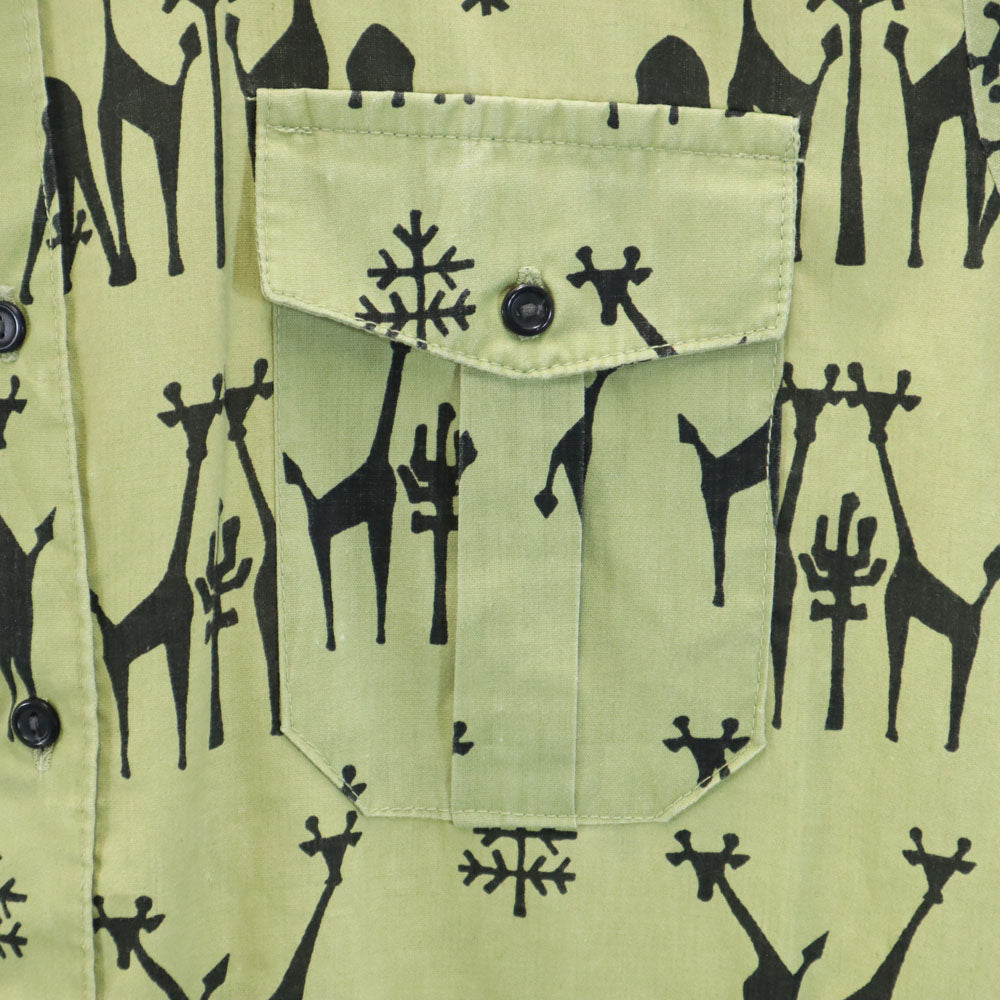 サファリ 90s 総柄 半袖 サファリシャツ コットンシャツ M カーキ SIMBA オールド ヴィンテージ メンズ