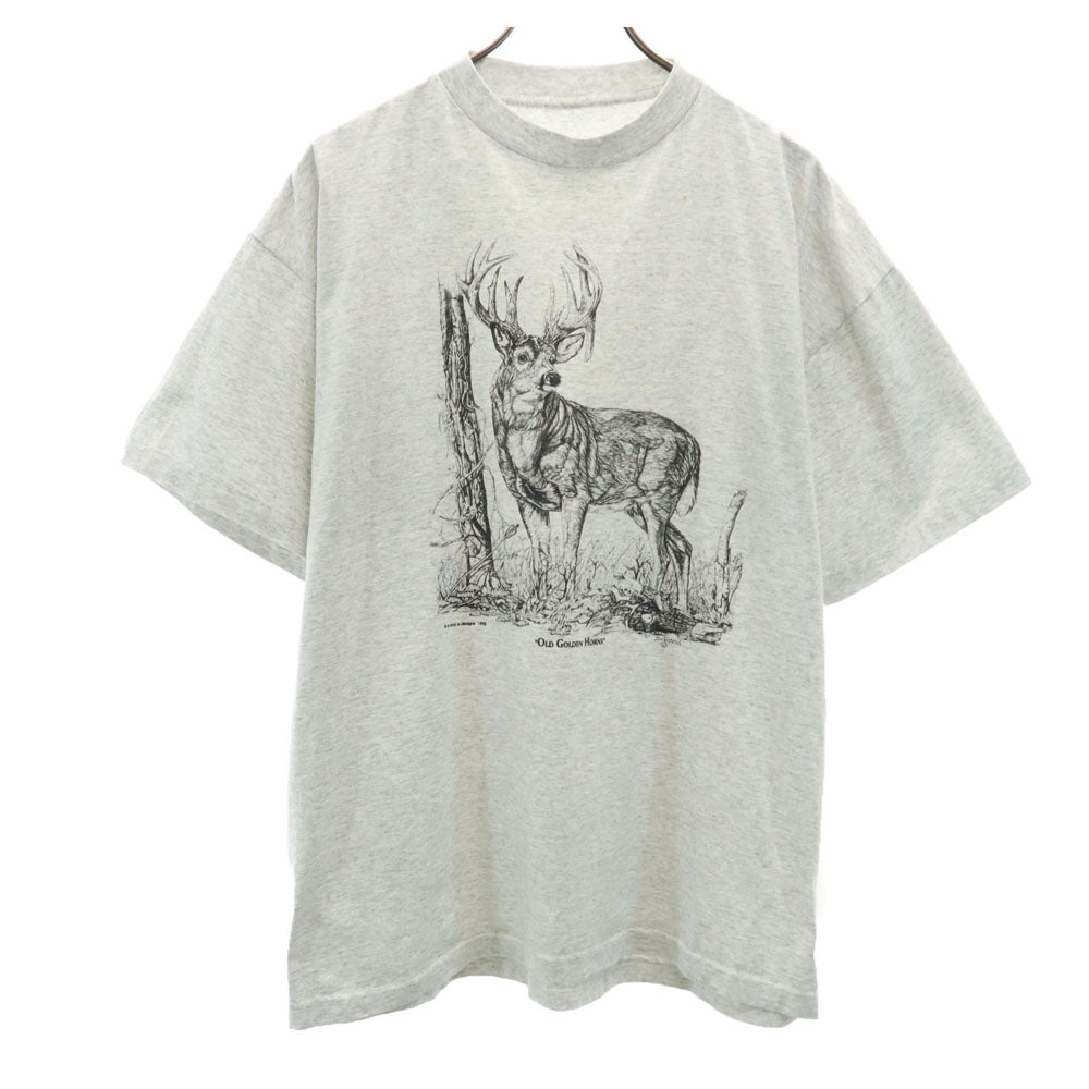 OLD オールド 90s アニマルプリント 半袖 Tシャツ グレー メンズ