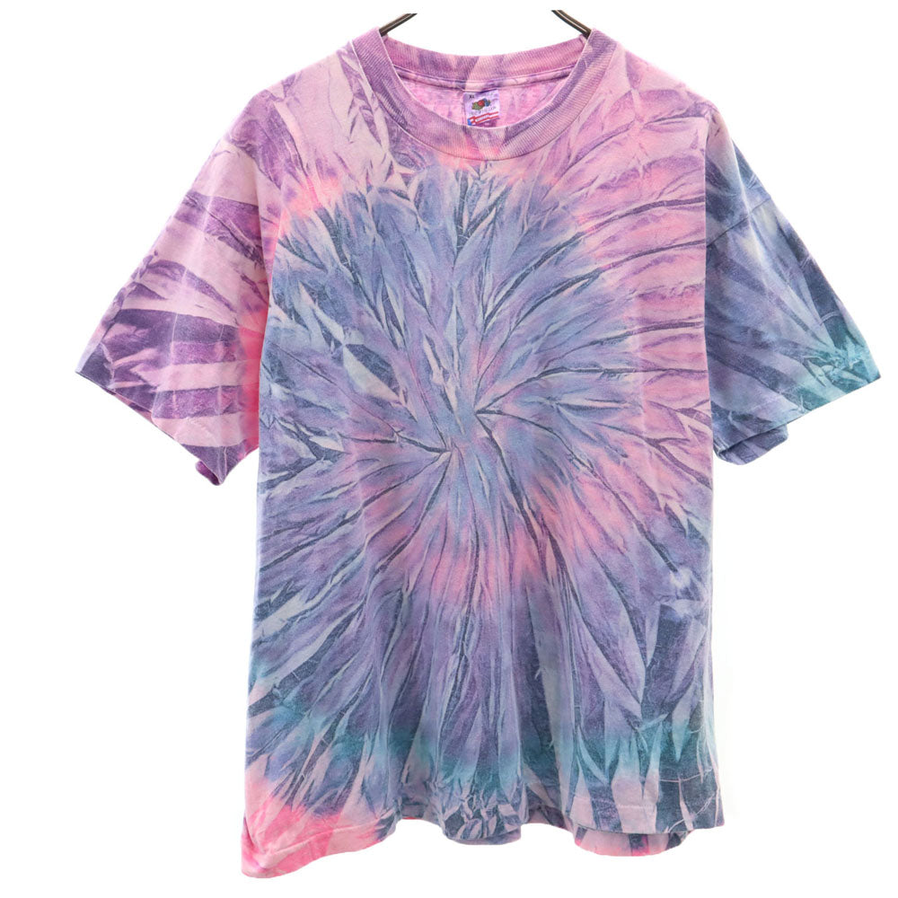 フルーツオブザルーム 90s USA製 総柄 半袖 タイダイ Tシャツ XL パープル系 FRUIT OF THE LOOM シングルステッチ オールド メンズ