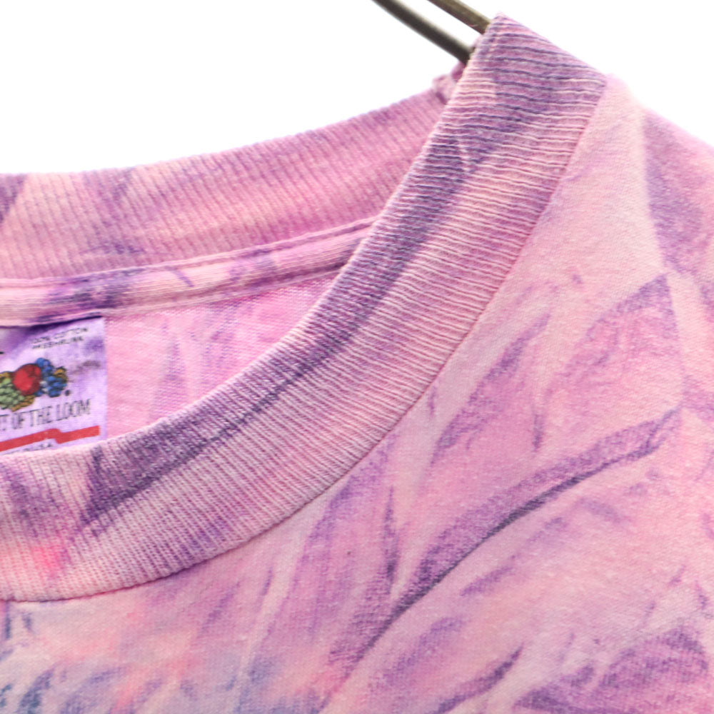 フルーツオブザルーム 90s USA製 総柄 半袖 タイダイ Tシャツ XL パープル系 FRUIT OF THE LOOM シングルステッチ オールド メンズ