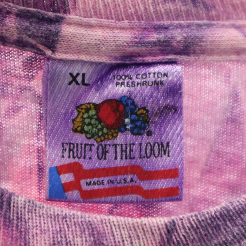 フルーツオブザルーム 90s USA製 総柄 半袖 タイダイ Tシャツ XL パープル系 FRUIT OF THE LOOM シングルステッチ オールド メンズ
