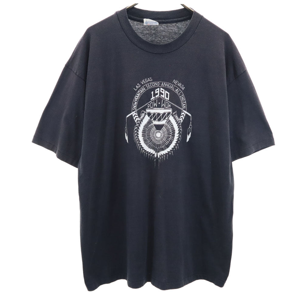 Hanes ヘインズ 90s USA製 ネイティブプリント 半袖 Tシャツ XXL ブラック シングルステッチ オールド メンズ