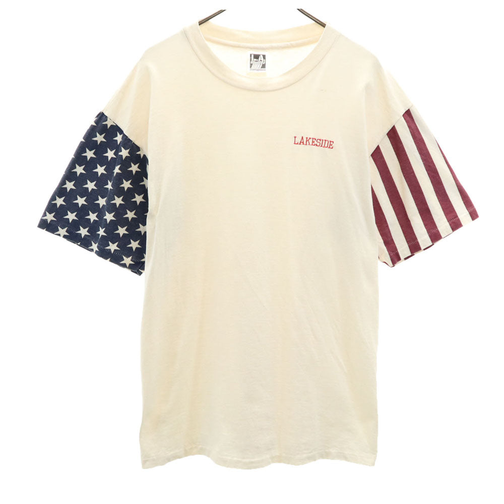 L.A.T SPORTSWEAR 90s USA製 アメリカ国旗柄 半袖 Tシャツ XL ベージュ系 シングルステッチ オールド メンズ