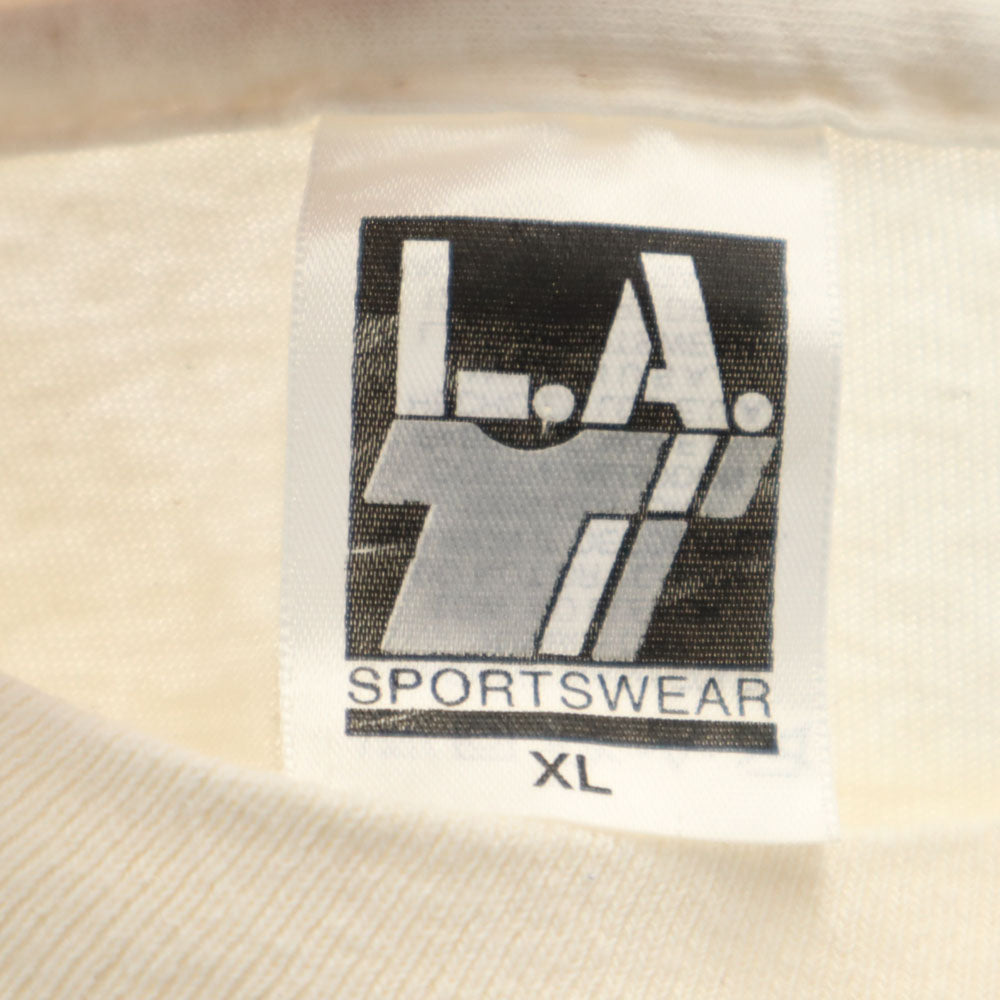 L.A.T SPORTSWEAR 90s USA製 アメリカ国旗柄 半袖 Tシャツ XL ベージュ系 シングルステッチ オールド メンズ