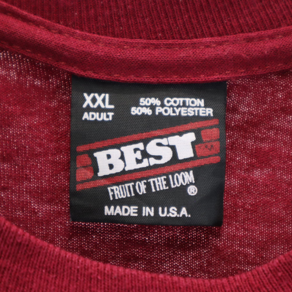 FRUIT OF THE LOOM フルーツオブザルーム 90s USA製 プリント 半袖 Tシャツ XXL ボルドー ビッグサイズ シングルステッチ オールド メンズ