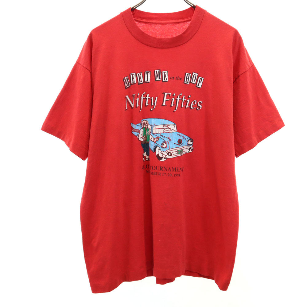 Nifty Fifties 90s プリント 半袖 Tシャツ レッド系 シングルステッチ オールド メンズ