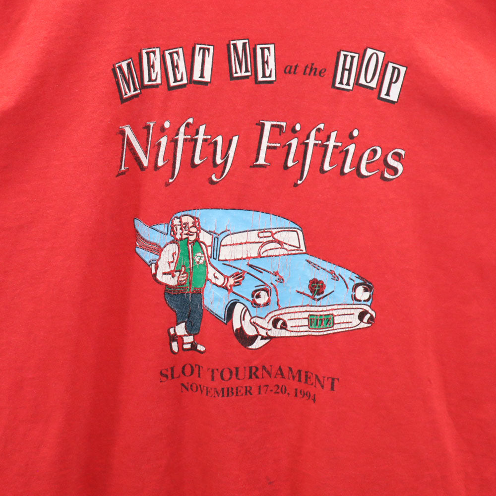 Nifty Fifties 90s プリント 半袖 Tシャツ レッド系 シングルステッチ オールド メンズ