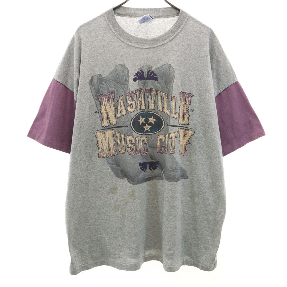 PREMIER SPORTSWEAR 90s USA製 プリント 半袖 切り替え Tシャツ XXL グレー系 PREMIER SPORTSWEAR ビッグサイズ シングルステッチ オールド メンズ