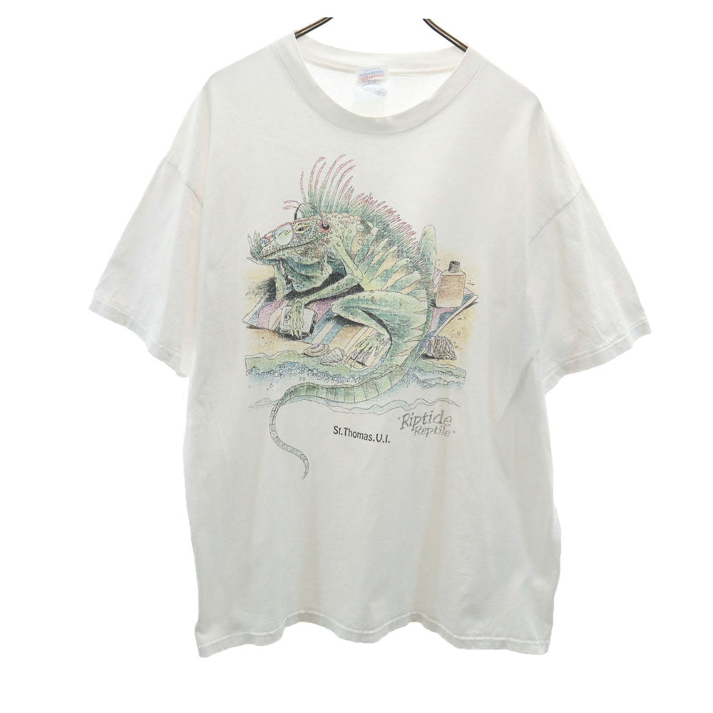 Hanes ヘインズ 90s USA製 プリント 半袖 Tシャツ XL ホワイト系 シングルステッチ オールド メンズ