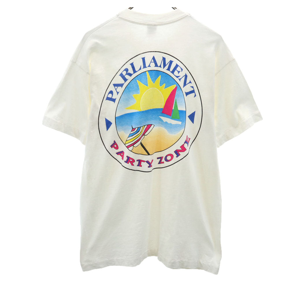 FRUIT OF THE LOOM フルーツオブザルーム 90s USA製 バックプリント PARLIAMENT 半袖 Tシャツ L ホワイト系 ポケT シングルステッチ オールド メンズ