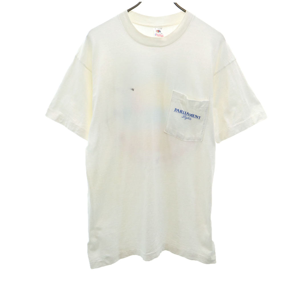 FRUIT OF THE LOOM フルーツオブザルーム 90s USA製 バックプリント PARLIAMENT 半袖 Tシャツ L ホワイト系 ポケT シングルステッチ オールド メンズ