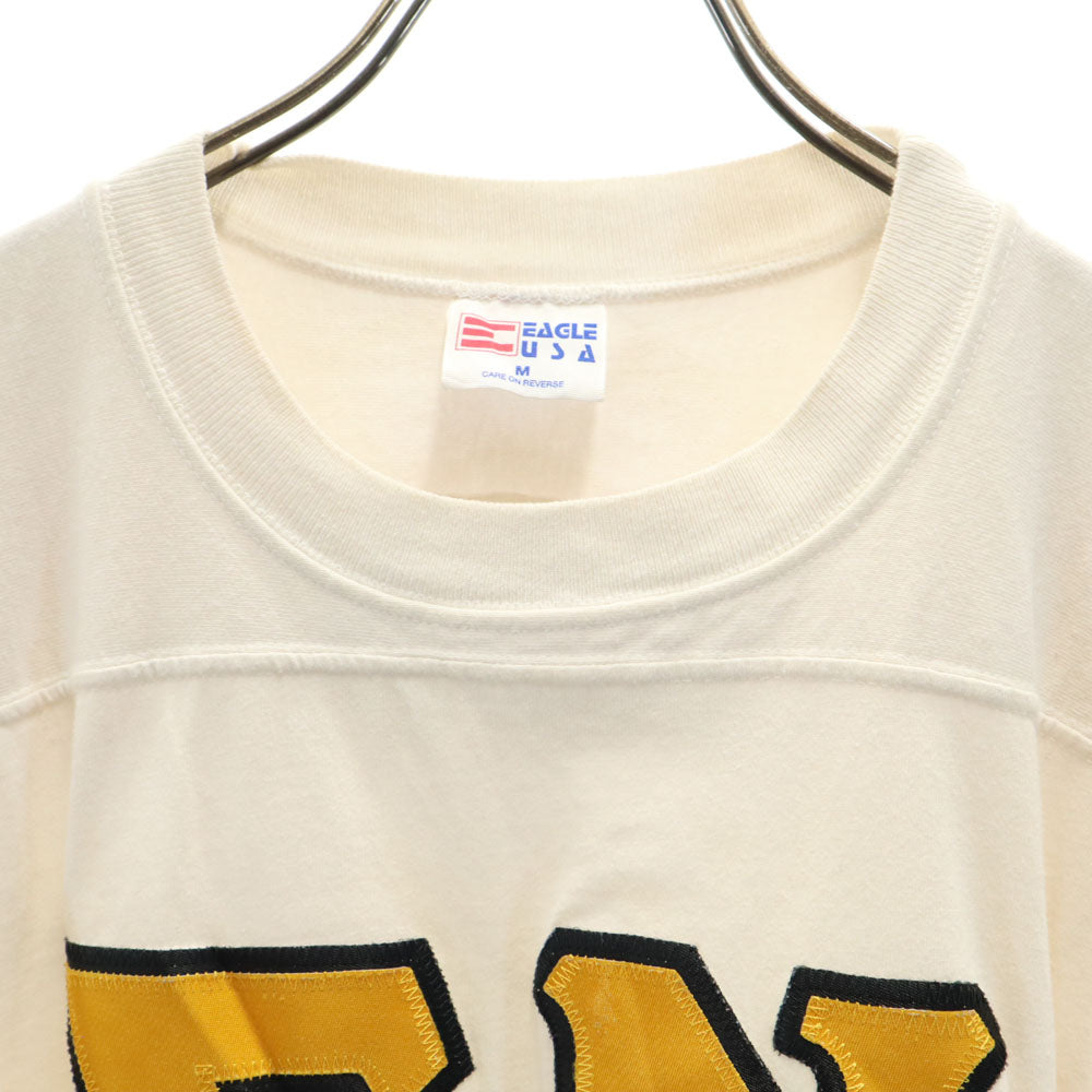 イーグル ユーエスエー 90s USA製 カレッジ 半袖 ゲーム Tシャツ M アイボリー系 袖リブ オールド レディース