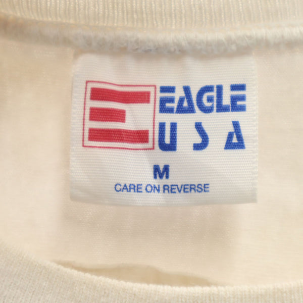 イーグル ユーエスエー 90s USA製 カレッジ 半袖 ゲーム Tシャツ M アイボリー系 EAGLE USA 袖リブ オールド レディース