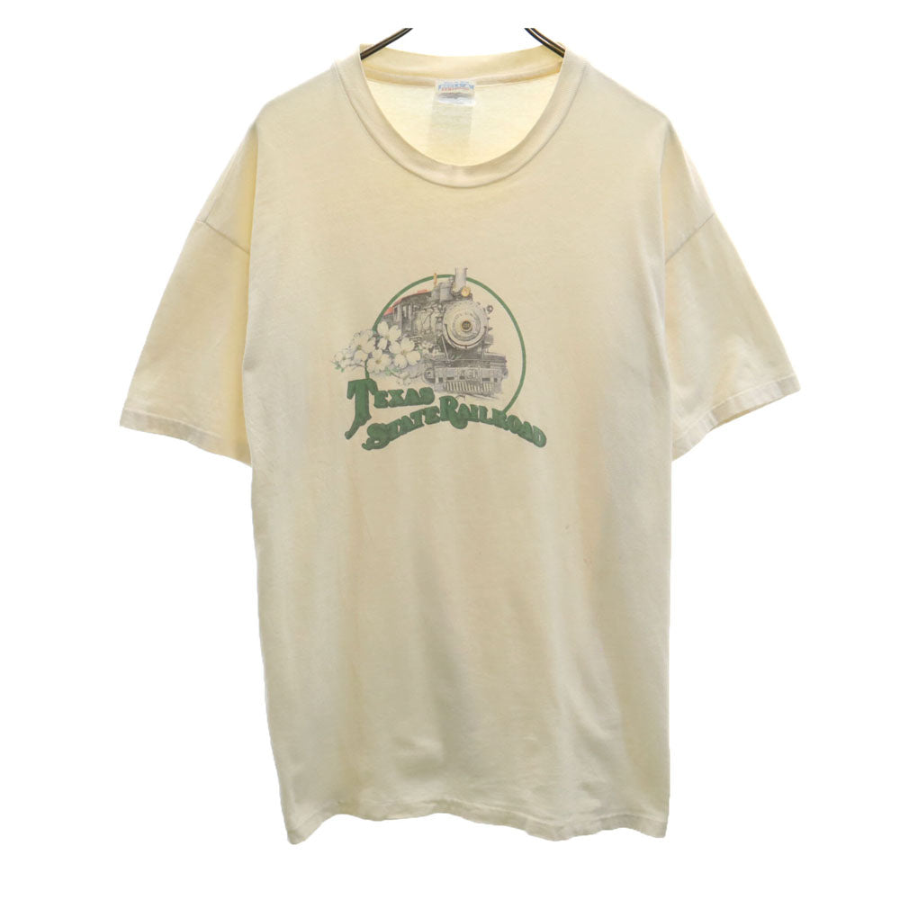 Hanes ヘインズ 90s USA製 オールド 半袖 シングルステッチ Tシャツ XL アイボリー系 BEEFY-T 機関車 メンズ