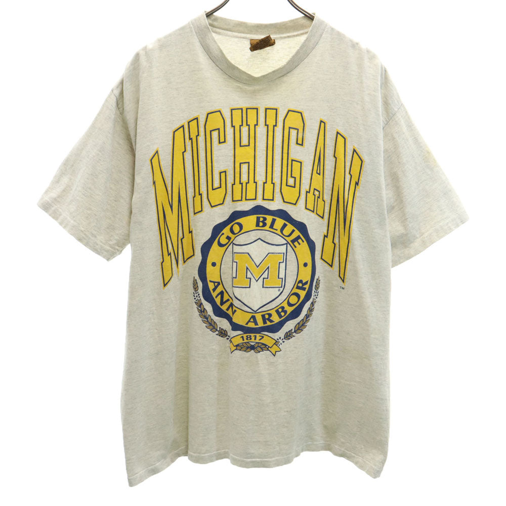 ナツメグ 90s USA製 オールド カレッジプリント 半袖 シングルステッチ Tシャツ XL グレー NUTMEG MICHIGAN メンズ