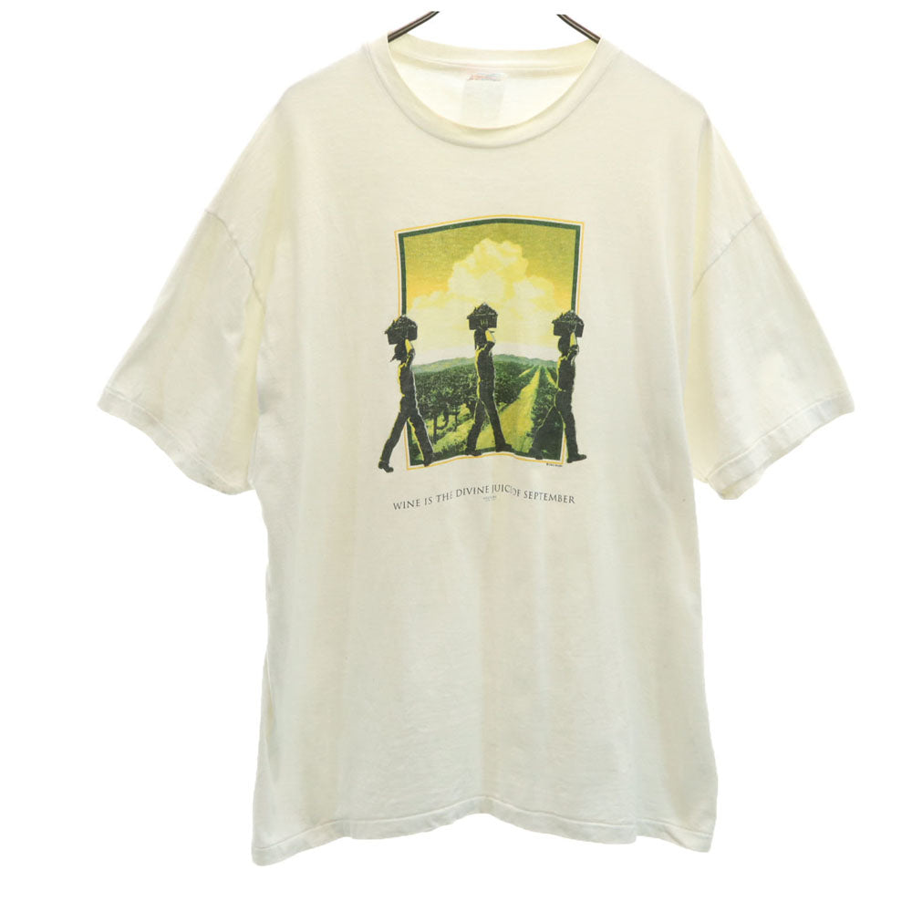 ヘインズ 90s USA製 オールド プリント 半袖 シングルステッチ Tシャツ XL ホワイト系 Hanes メンズ