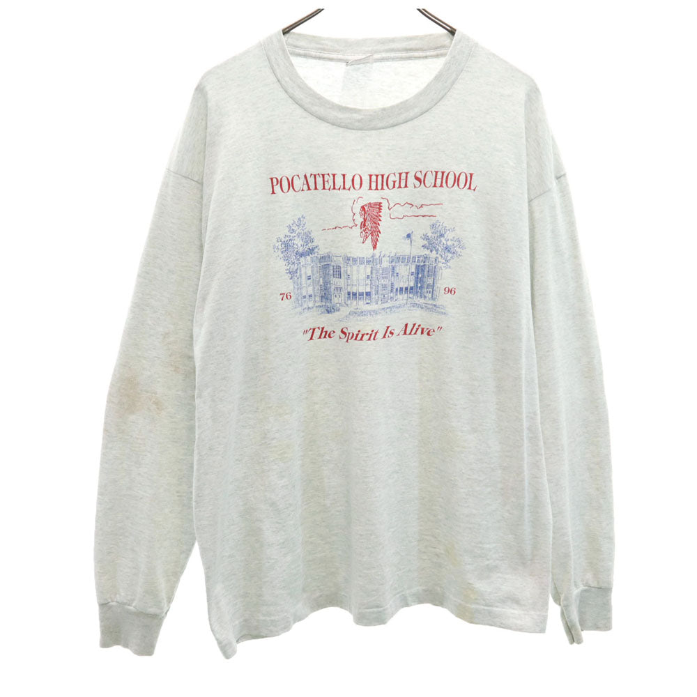 FRUIT OF THE LOOM フルーツオブザルーム 90s USA製 オールド プリント 長袖 シングルステッチ Tシャツ XL グレー系 ロンT メンズ
