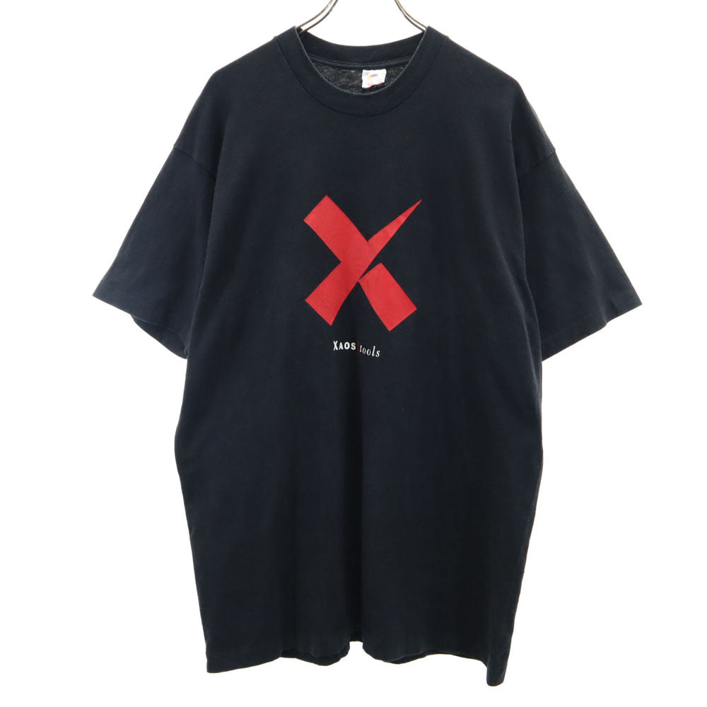 FRUIT OF THE LOOM フルーツオブザルーム 90s USA製 オールド シングルステッチ プリント 半袖 Tシャツ XL ブラック系 メンズ