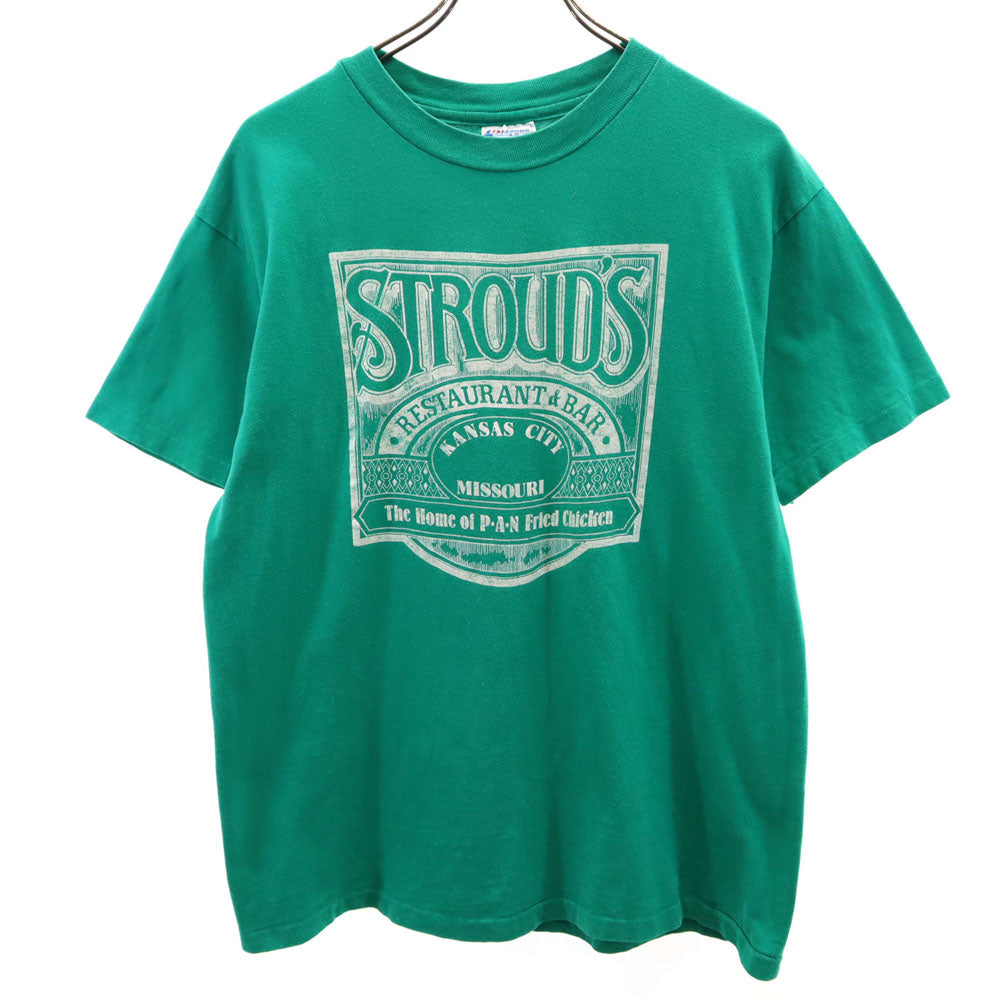 Hanes ヘインズ 80s 90s USA製 オールド シングルステッチ プリント 半袖 Tシャツ L グリーン系 メンズ