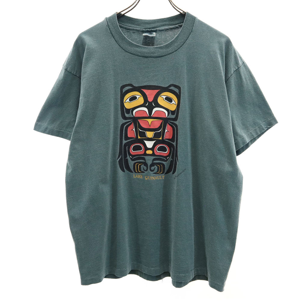 anbil アンビル 90s USA製 オールド シングルステッチ ネイティブプリント 半袖 Tシャツ XL グリーン系 メンズ