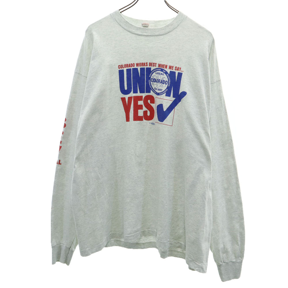 FRUIT OF THE LOOM フルーツオブザルーム 90s USA製 オールド 袖プリ 長袖 シングルステッチ Tシャツ XXL グレー ロンT メンズ