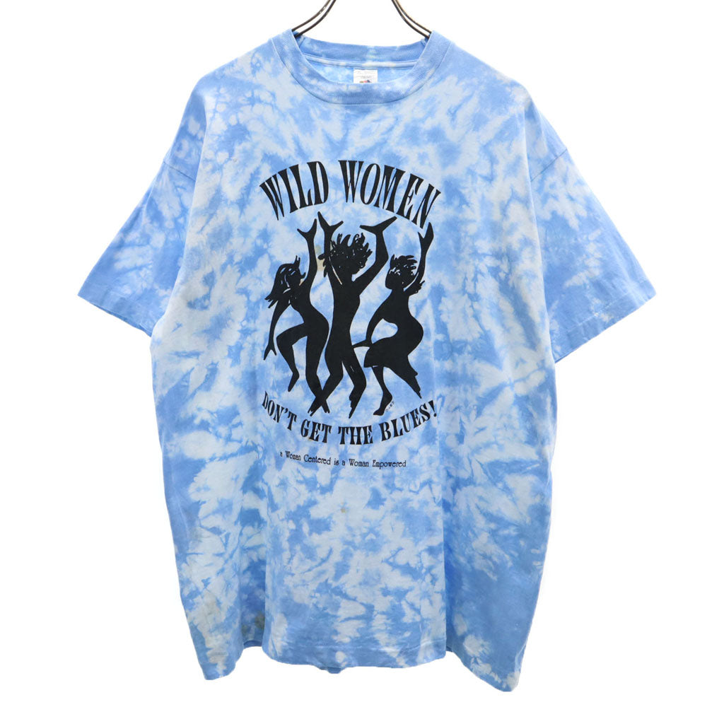 フルーツオブザルーム 90s USA製 オールド シングルステッチ タイダイ柄 半袖 Tシャツ XL 水色 FRUIT OF THE LOOM メンズ