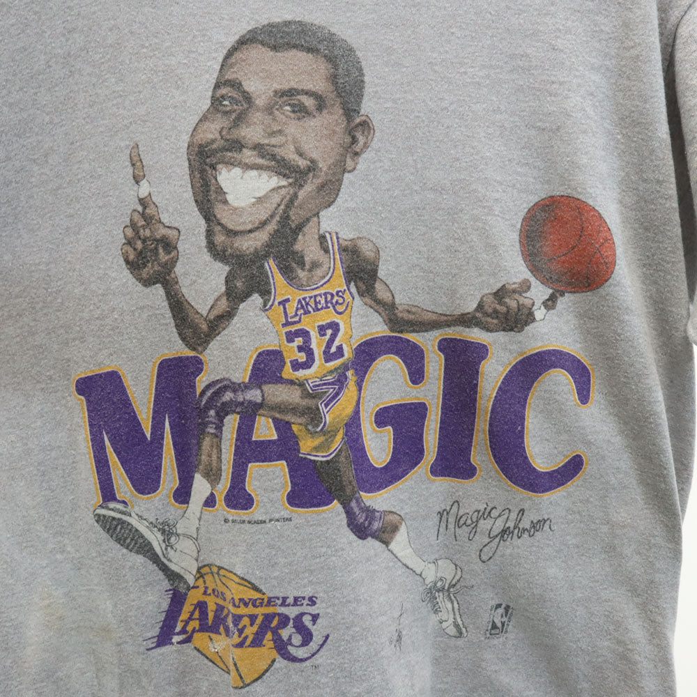 セーラム 90s NBA マジックジョンソン 半袖 Tシャツ グレー SALEM LOS ANGELES LAKERS 32 メンズ