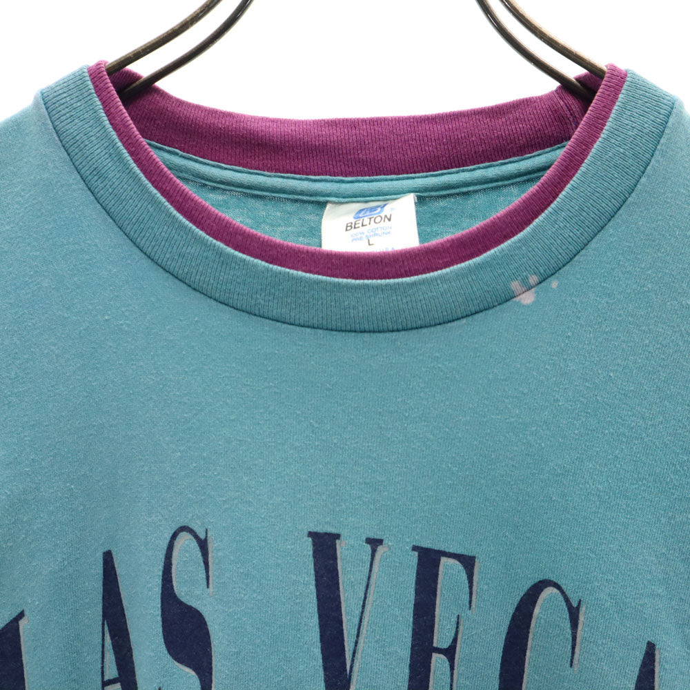 BELTON ベルトン 90s USA製 オールド 切り返し ラスベガス 半袖 Tシャツ L ブルーグレー LAS VEGAS メンズ