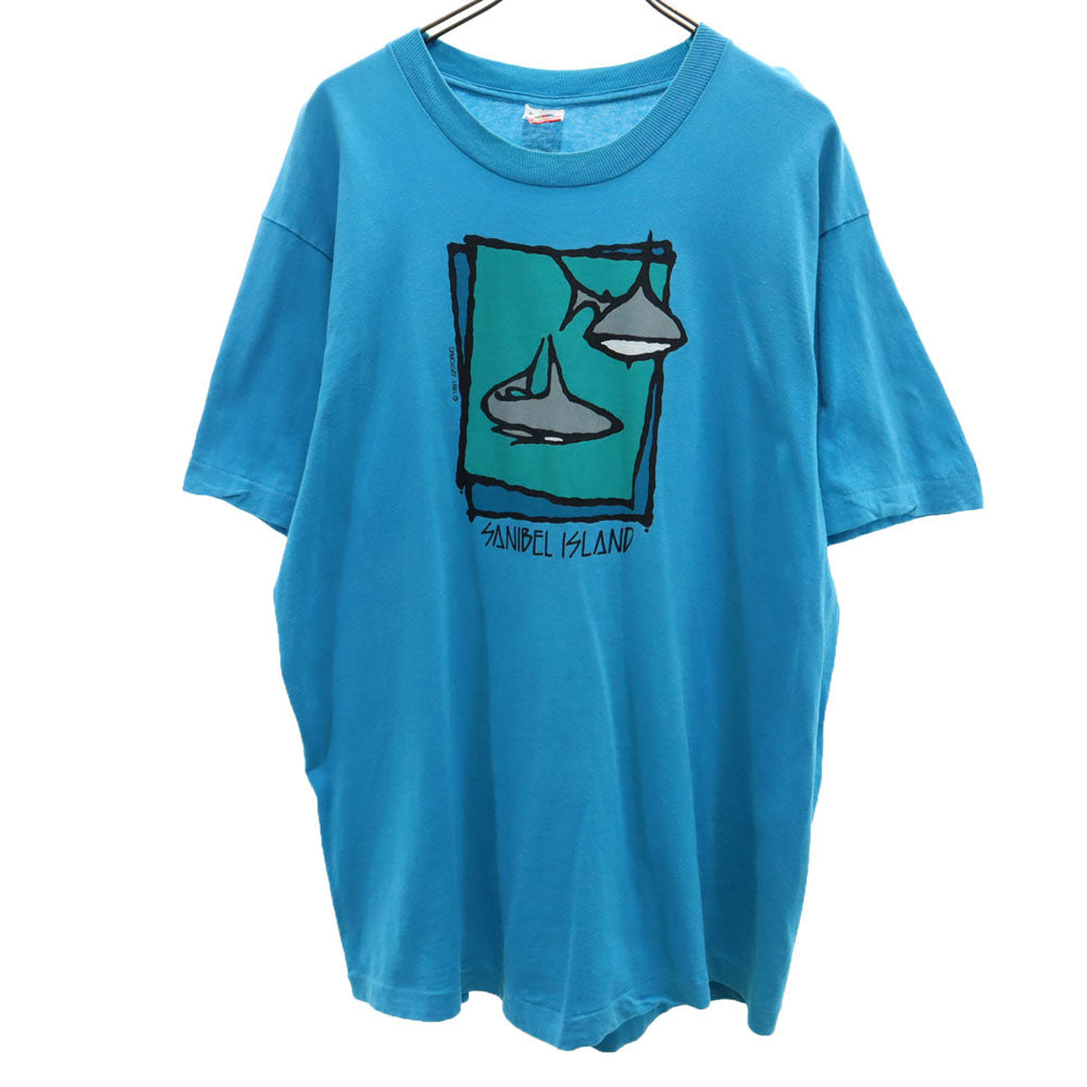 FRUIT OF THE LOOM フルーツオブザルーム 90s USA製 オールド 切り返し シャーク 半袖 Tシャツ XL 水色 シングルステッチ メンズ