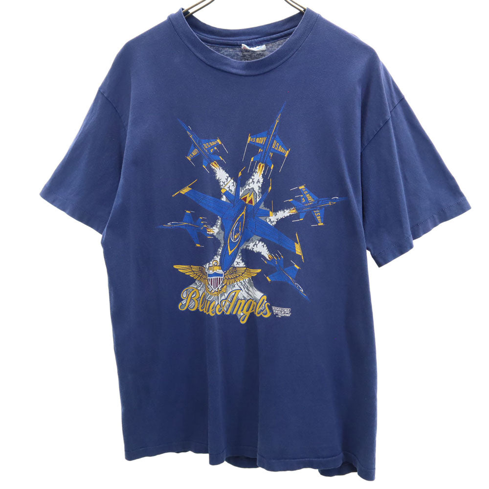 ヘインズ 90s USA製 アメリカ海軍 ブルーエンジェルス 半袖 Tシャツ L ネイビー Hanes BEEFY-T シングルステッチ アクロバット飛行隊  U.S. Navy Blue Angels メンズ