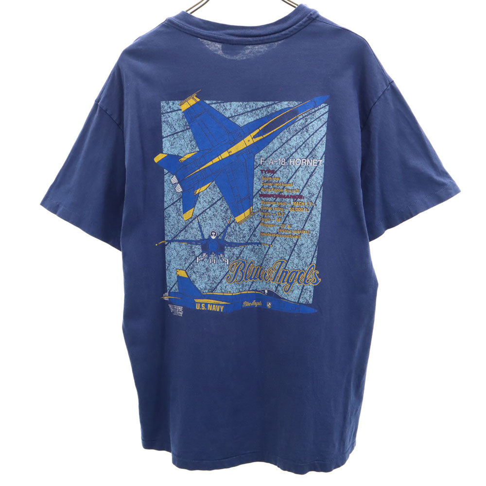 ヘインズ 90s USA製 アメリカ海軍 ブルーエンジェルス 半袖 Tシャツ L ネイビー Hanes BEEFY-T シングルステッチ アクロバット飛行隊  U.S. Navy Blue Angels メンズ