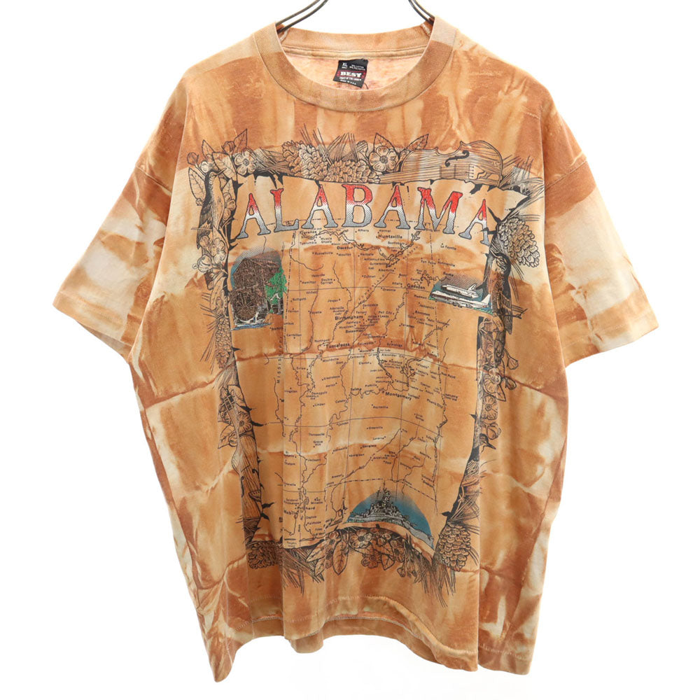 フルーツオブザルーム 90s USA製 オールド マップ 半袖 タイダイ Tシャツ XL ブラウン FRUIT OF THE LOOM BEST シングルステッチ メンズ