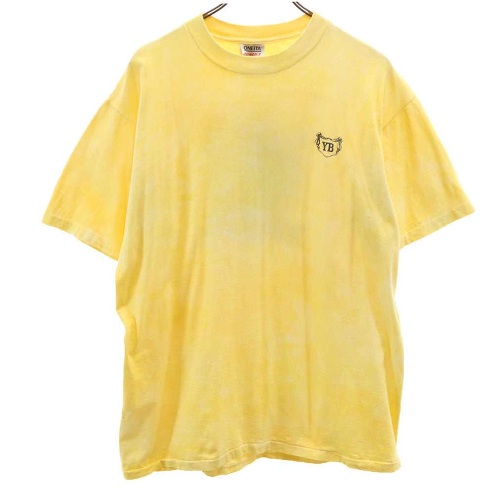 ONEITA オニータ 90s オールド シングルステッチ バックプリント タイダイ柄 半袖 Tシャツ XL イエロー POWER-T メンズ