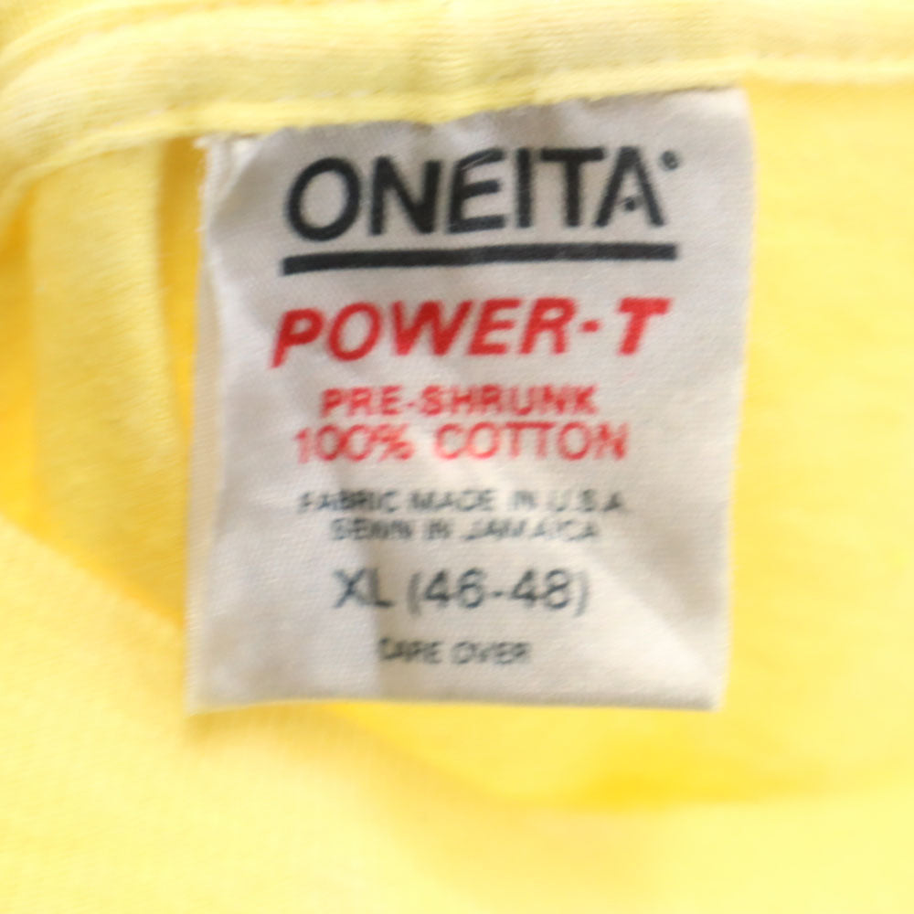 ONEITA オニータ 90s オールド シングルステッチ バックプリント タイダイ柄 半袖 Tシャツ XL イエロー POWER-T メンズ