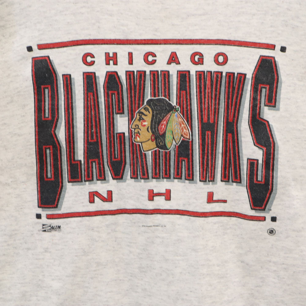 SALEM セーラム 90s USA製 半袖 NHL シカゴ・ブラックホークス オールド Tシャツ 14-16 ライトグレー レイヤード キッズ
