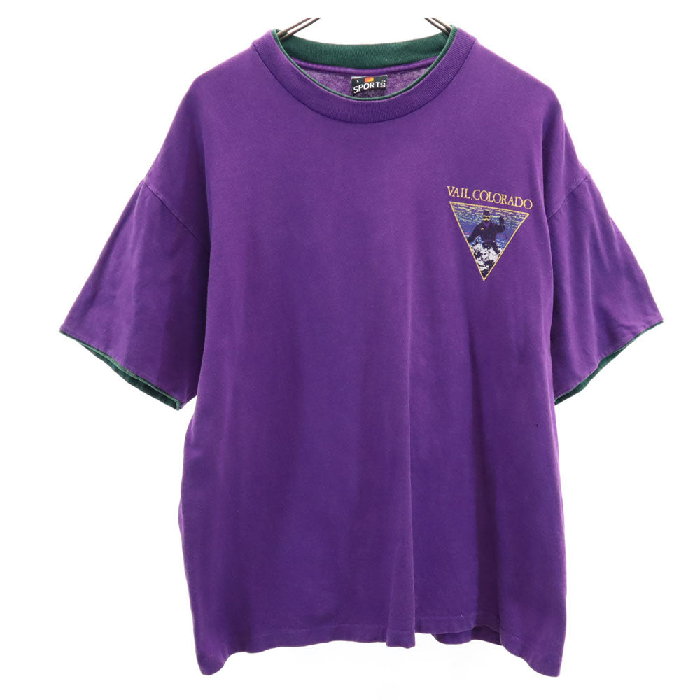 シグナル 90s USA製 バックプリント 半袖 オールド Tシャツ L パープル SIGNAL SPORTS スキー メンズ