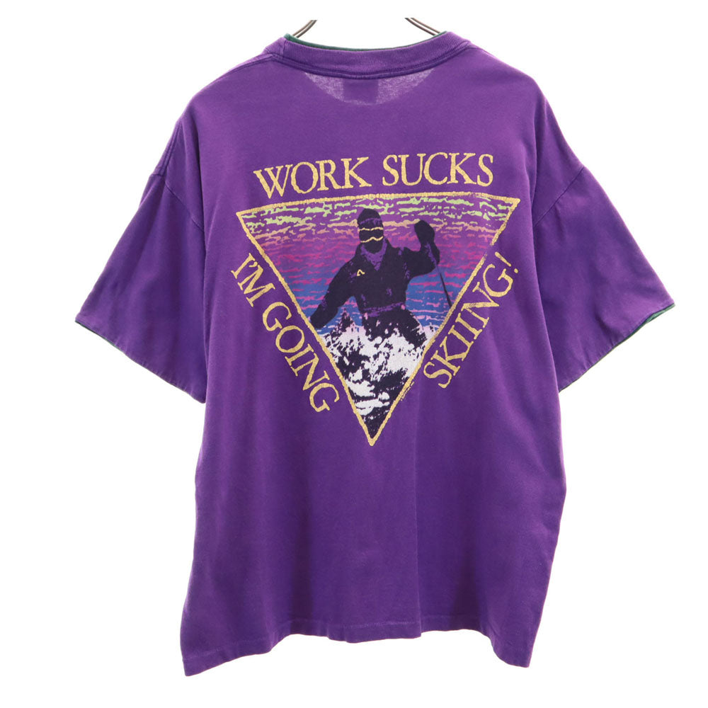 シグナル 90s USA製 バックプリント 半袖 オールド Tシャツ L パープル SIGNAL SPORTS スキー メンズ