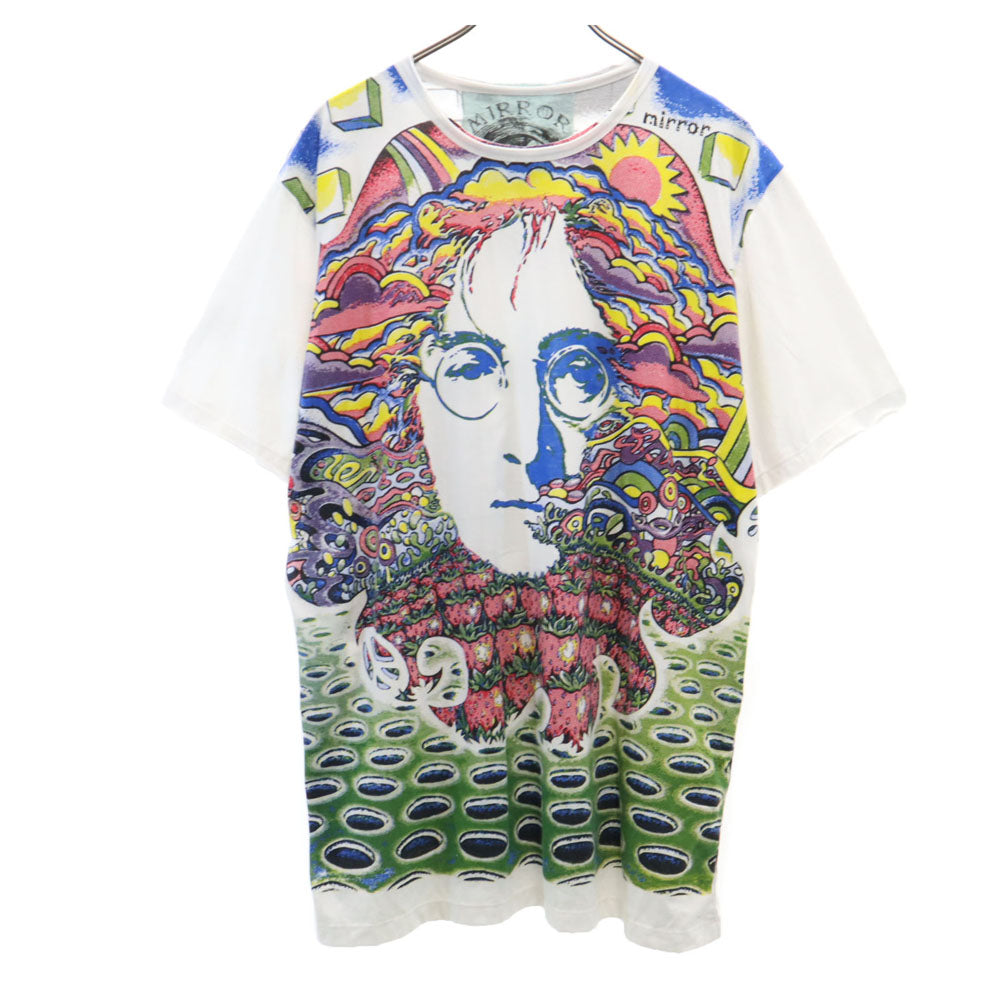 MIRROR ビートルズ ジョンレノン 半袖 Tシャツ XL ホワイト MIRROR カットオフ加工 アート The Beatles メンズ