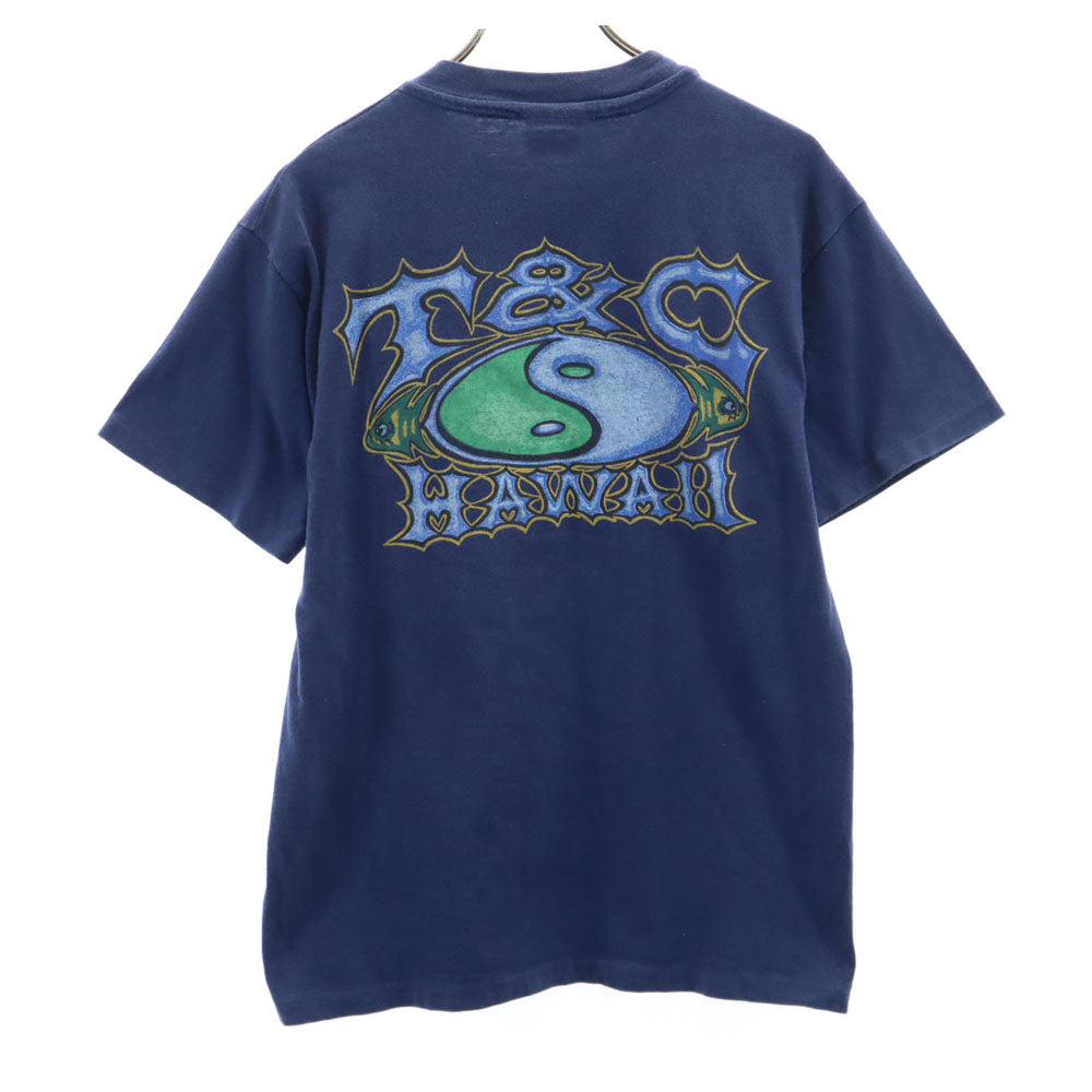 Town&Country タウンアンドカントリー 90s USA製 オールド シングルステッチ バックプリント 半袖 Tシャツ M ネイビー メンズ