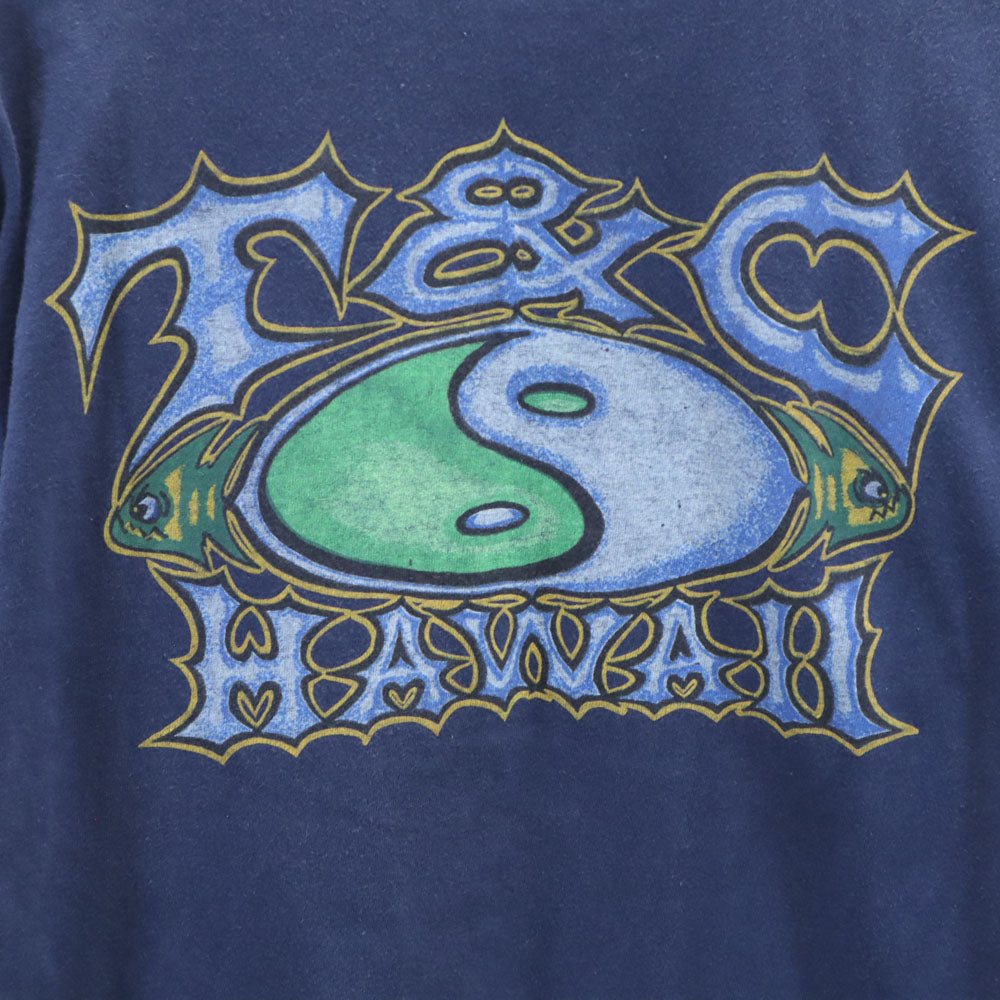 Town&Country タウンアンドカントリー 90s USA製 オールド シングルステッチ バックプリント 半袖 Tシャツ M ネイビー メンズ