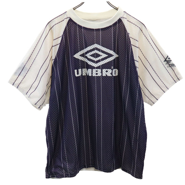 アンブロ ストライプ柄 半袖 リバーシブル Tシャツ 白×ネイビー umbro メンズ